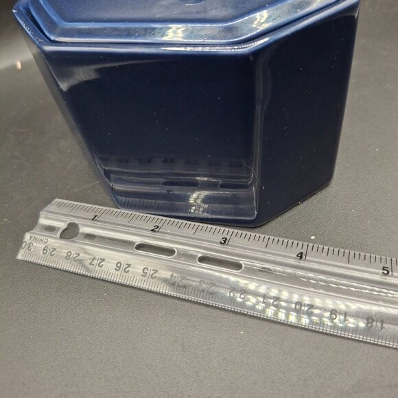 Vintage Daniel Hechter Navy Octagonal Ceramic Sugar Bowl Dresser Container - Picture 7 of 7